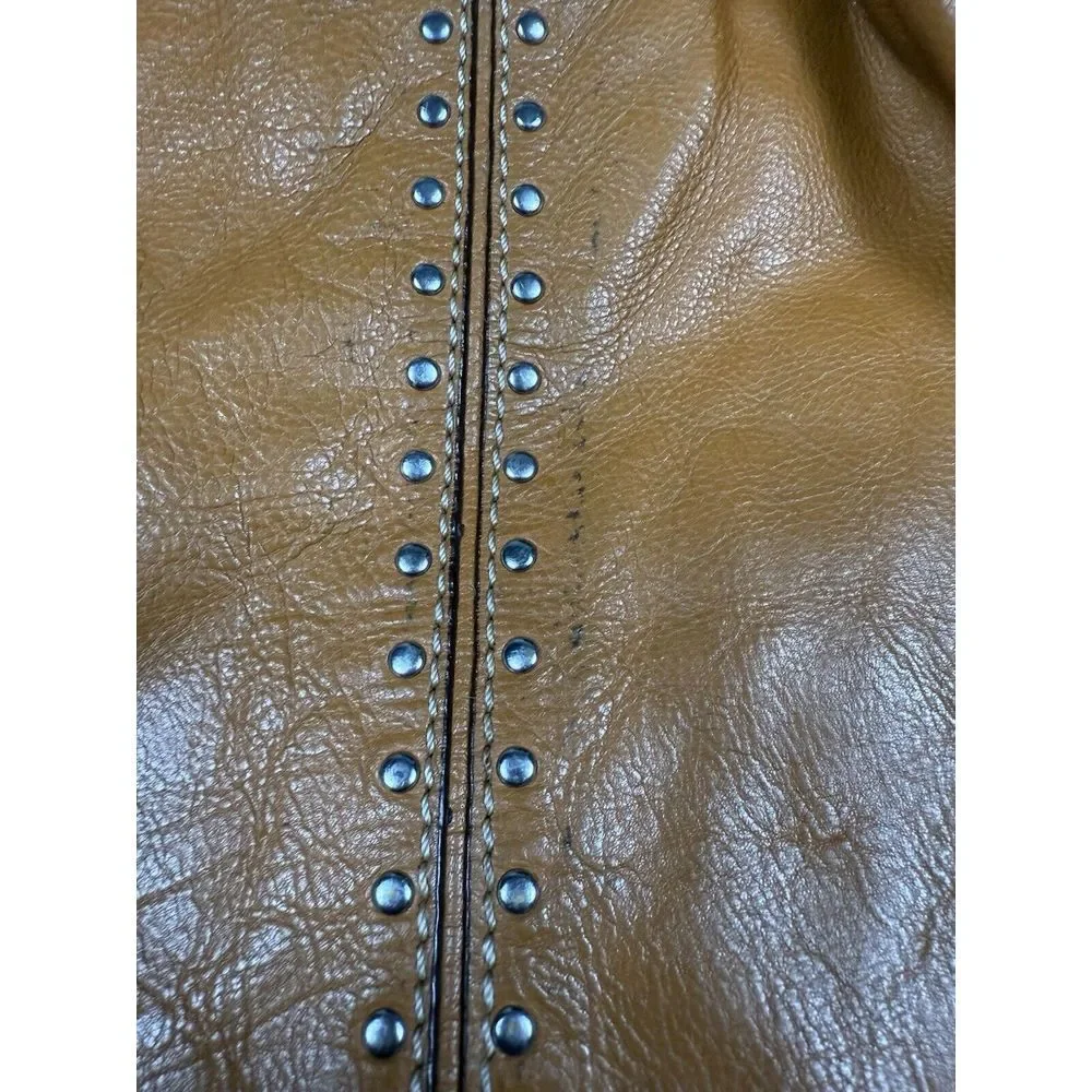 Michael Kors Brown Leather Purse Astor Studded Tote Hobo Western Cowgirl Bag‎